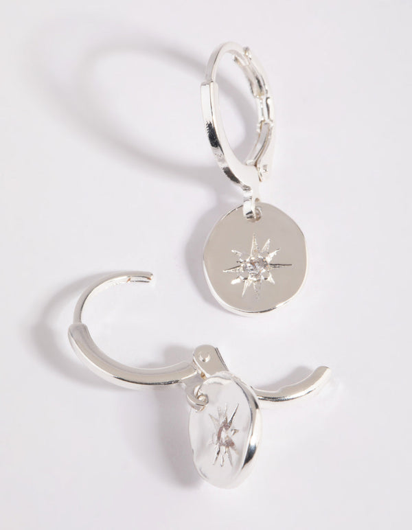 Silver Star Charm Huggie Hoop Earrings
