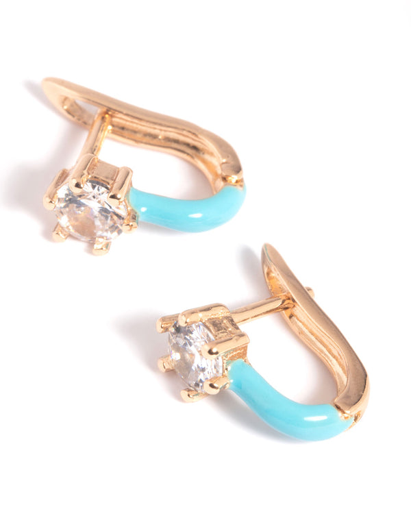 Aqua Diamante Huggie Hoop Earrings
