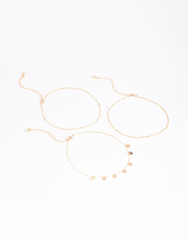 Gold Disc and Chain Anklet Pack