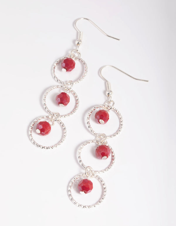 Red Circular Beaded Drop Earrings