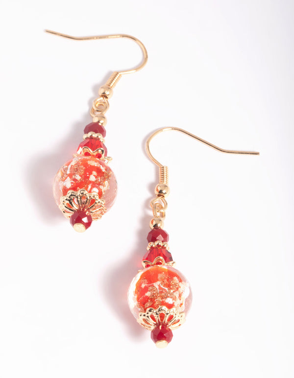 Red Beaded Drop Earrings
