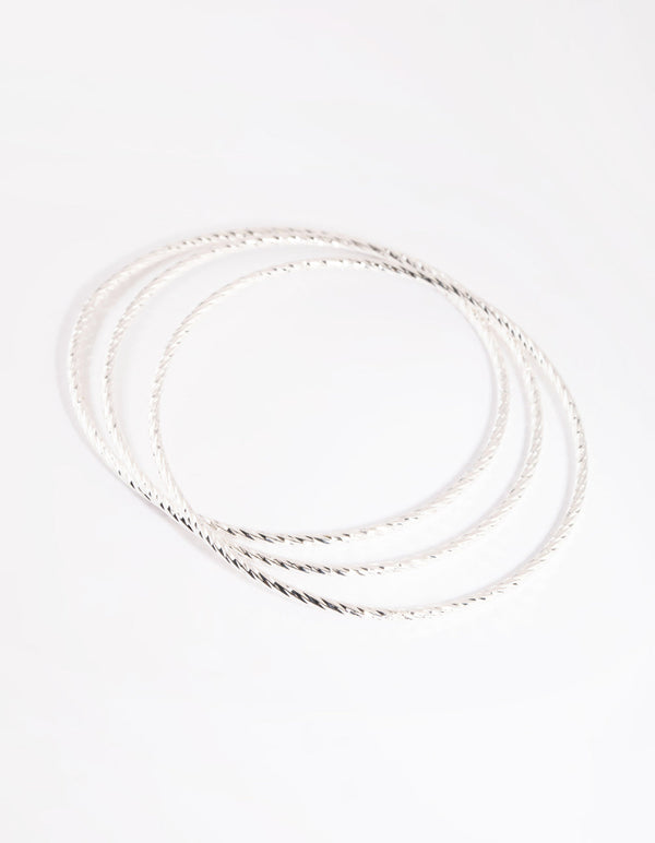 Silver Textured Bangle Pack