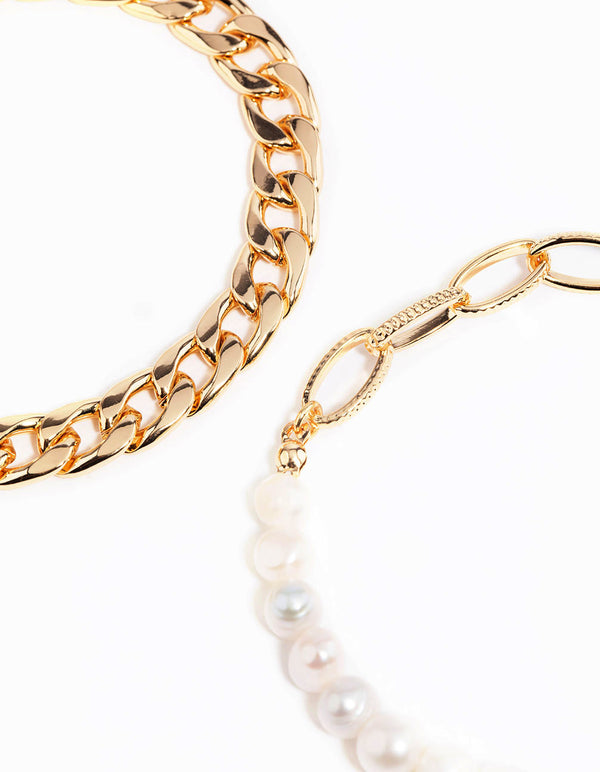 Gold Pearl Bracelet Set