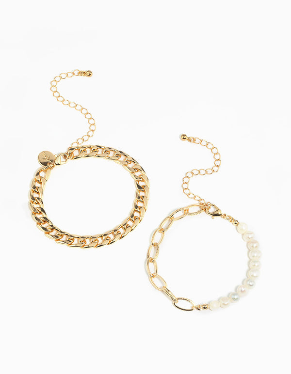 Gold Pearl Bracelet Set
