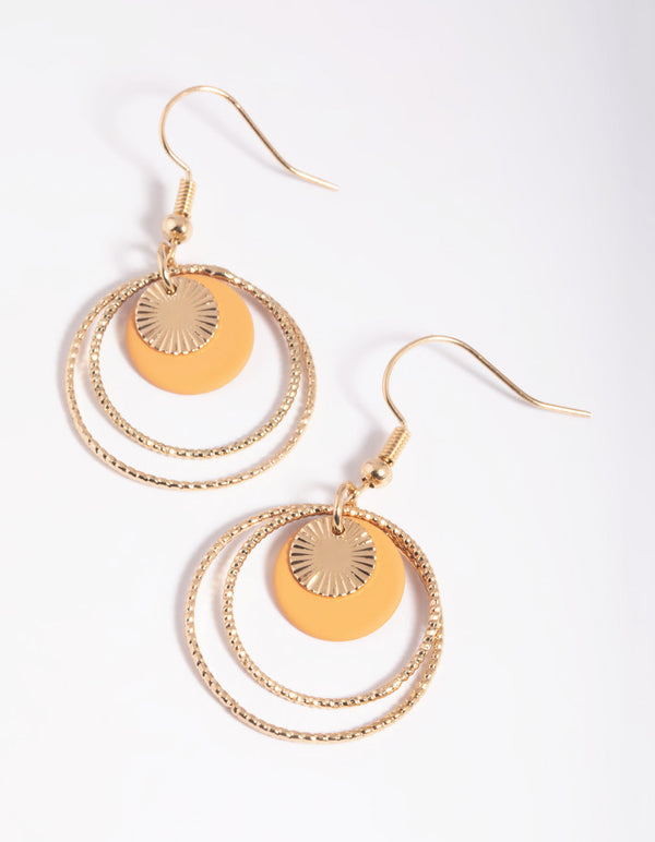 Orange Layered Disc Drop Earrings