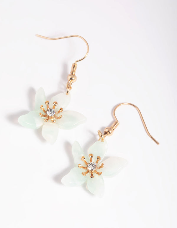 Blue Flower Drop Earrings