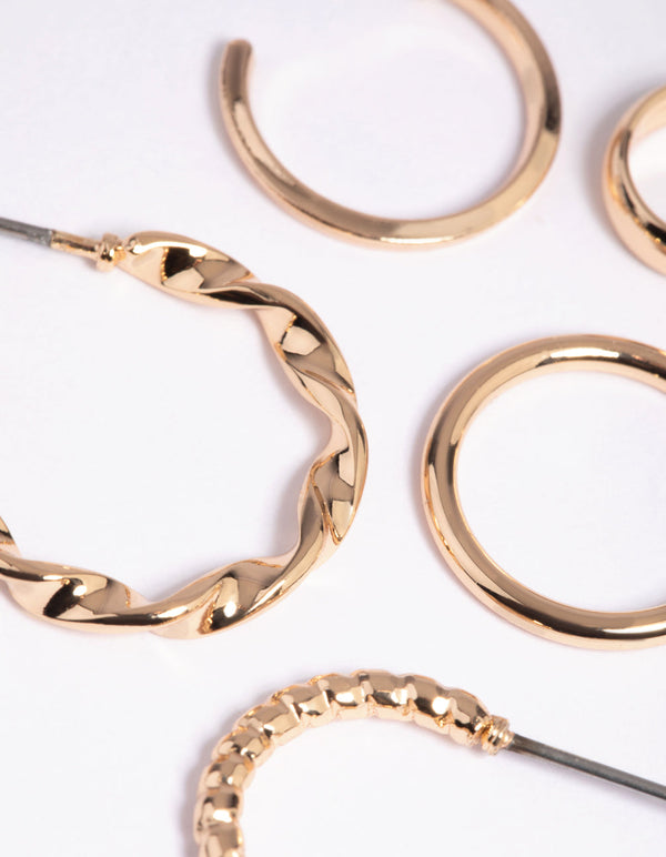 Gold Smooth and Twisted Stacking Earrings