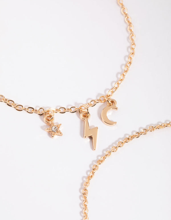 Gold Lightning Charm Bracelet Set