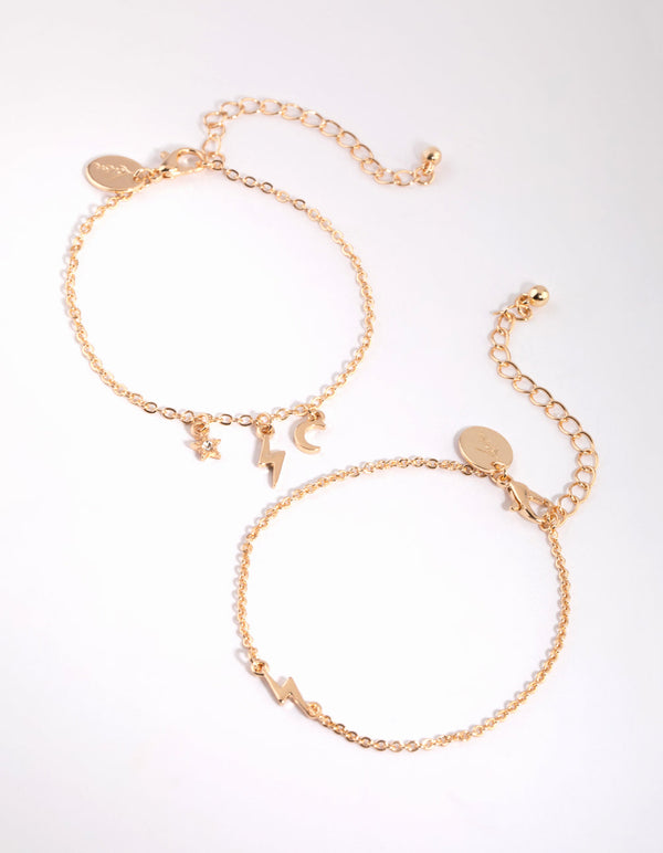 Gold Lightning Charm Bracelet Set