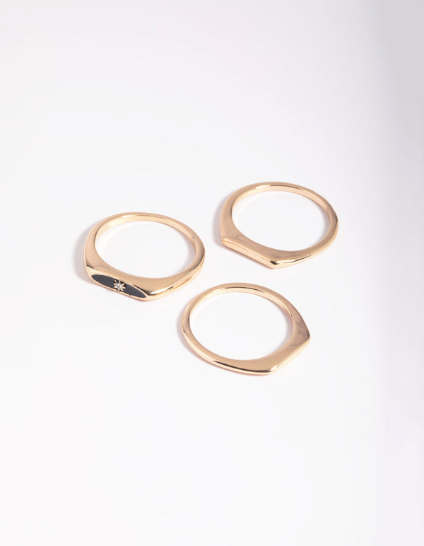 Gold Thin Signet Ring Stack Pack