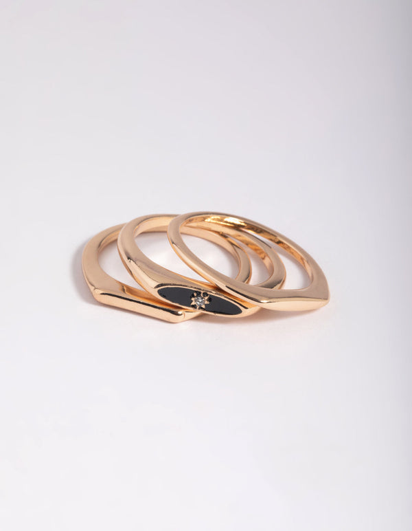 Gold Thin Signet Ring Stack Pack