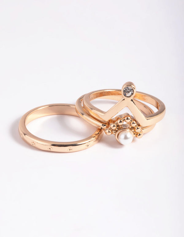 Gold Pearl Ring Stack Pack