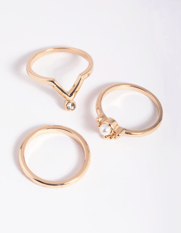 Gold Pearl Ring Stack Pack