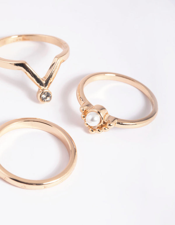 Gold Pearl Ring Stack Pack