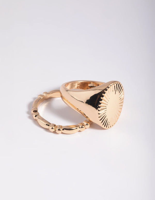 Gold Textured Signet Ring Set