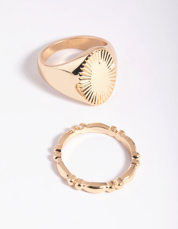 Gold Textured Signet Ring Set