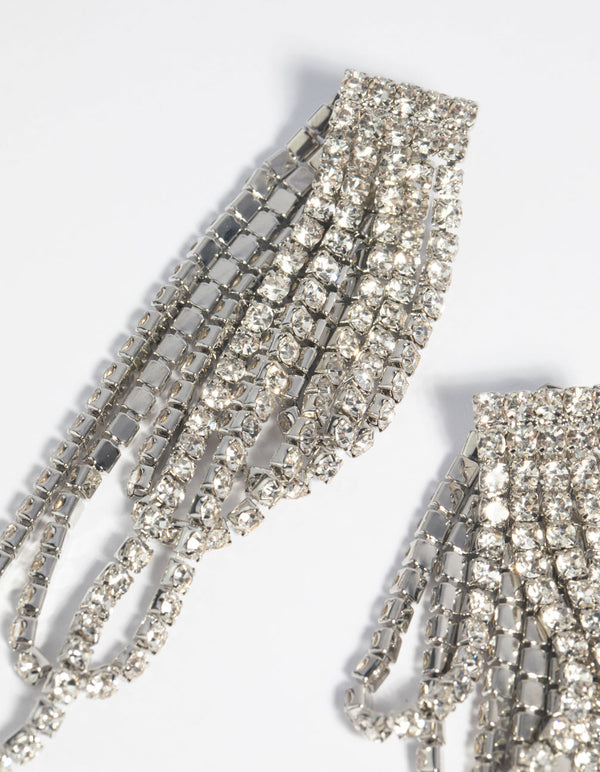 Rhodium Diamante Drop Earrings