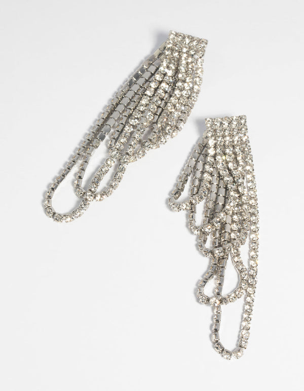 Rhodium Diamante Drop Earrings