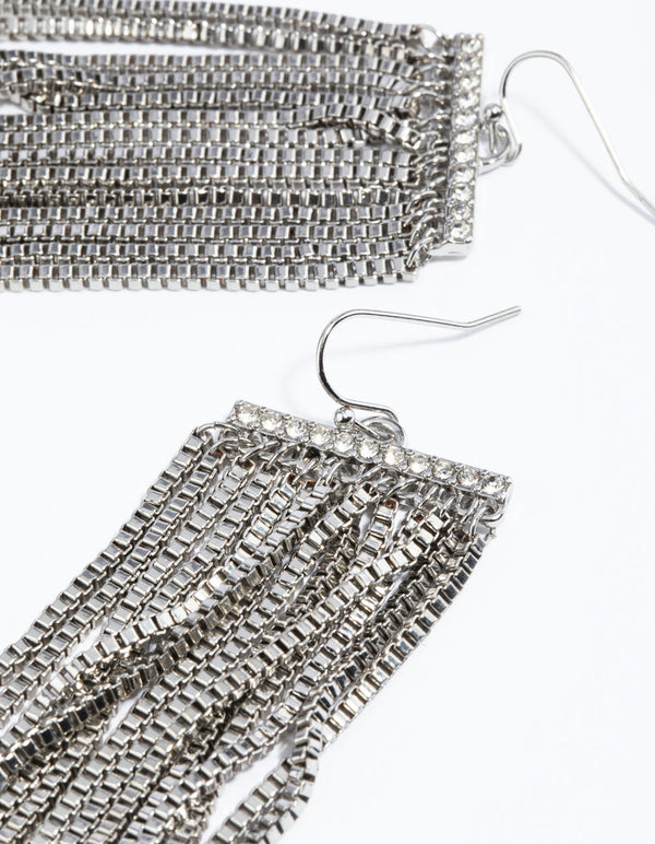 Rhodium Bar and Chain Drop Earrings