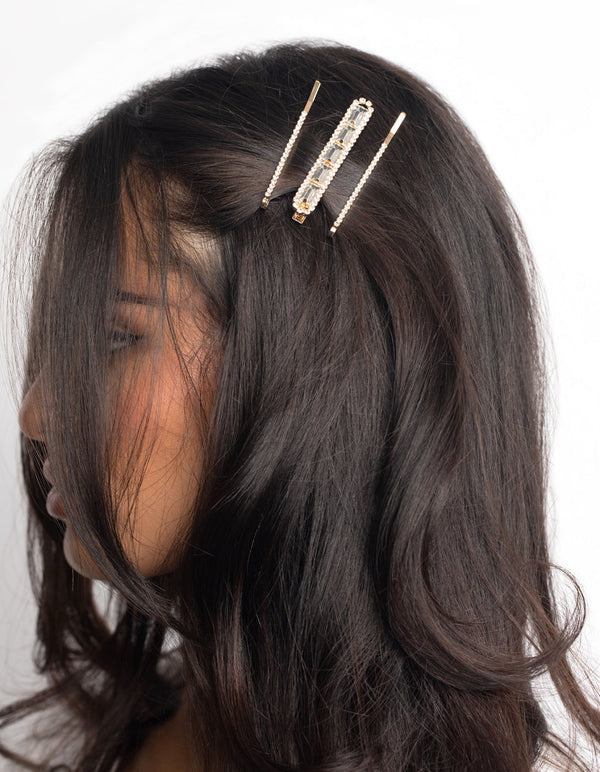 Gold Diamante Rectangular Clips