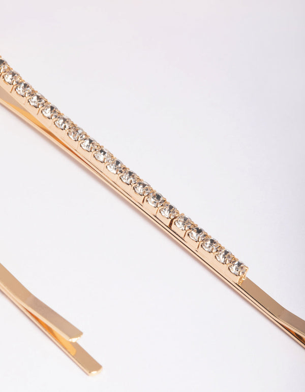 Gold Diamante Rectangular Clips