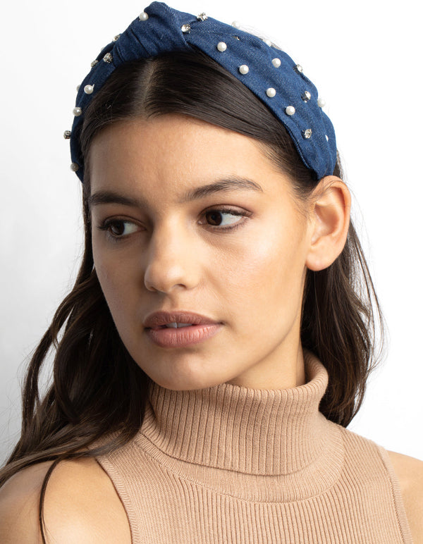 Blue Pearl and Diamante Headband