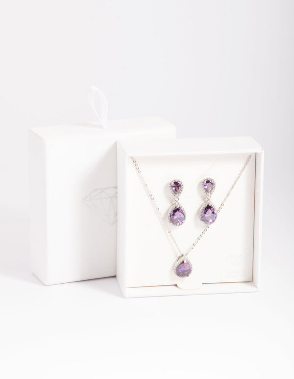 Rhodium Diamond Simulant Pearl Necklace and Earrings Set