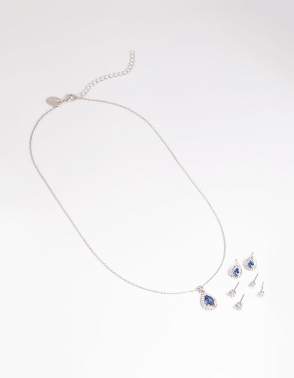 Diamond Simulant Sapphire Necklace and Earrings Set