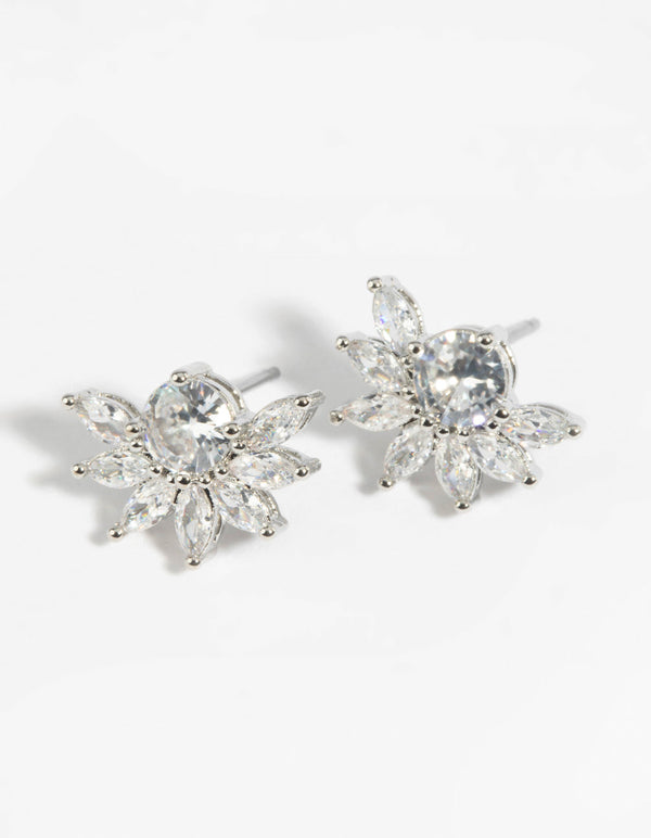 Diamond Simulant Flower Necklace and Earrings Set