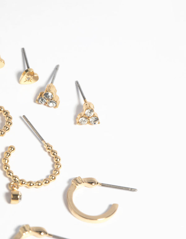 Gold Plated Heart and Diamante Mixed Earring Pack