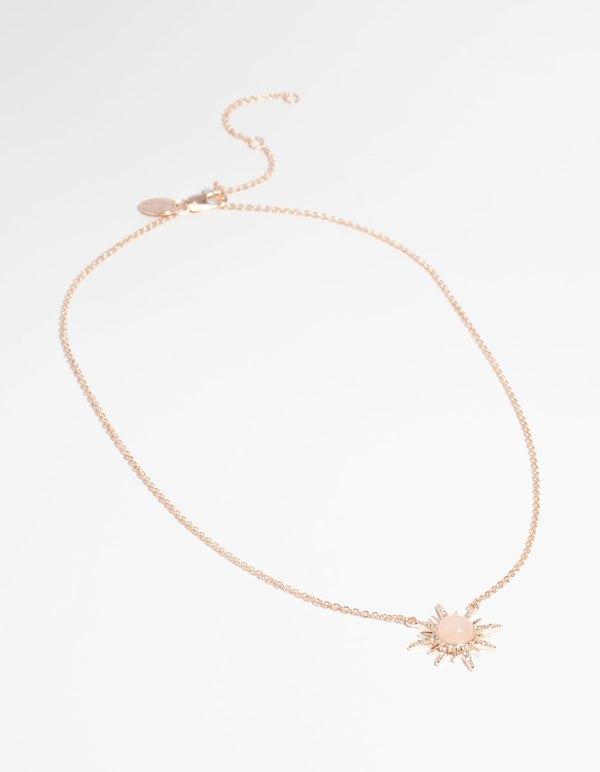 玫瑰金镀钻石和石英太阳项链