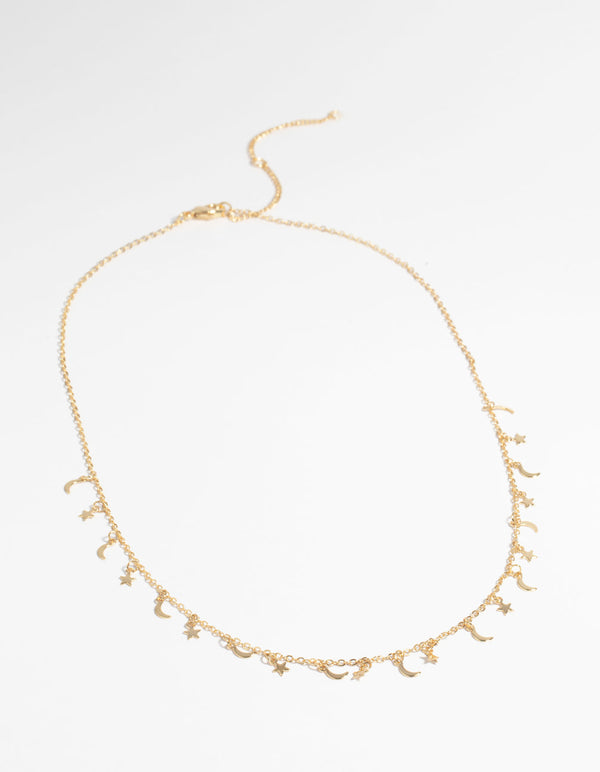 Gold Plated Star and Moon Necklace