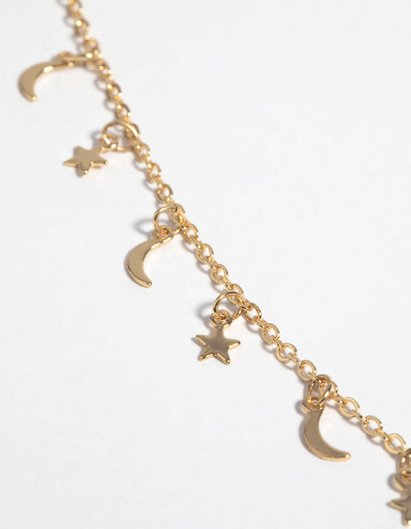 Gold Plated Star and Moon Necklace