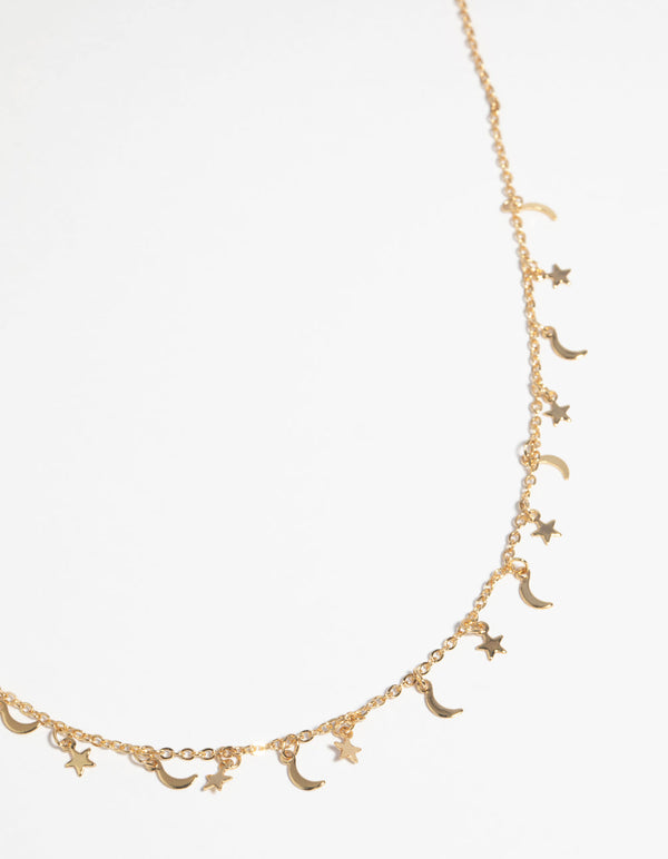 Gold Plated Star and Moon Necklace