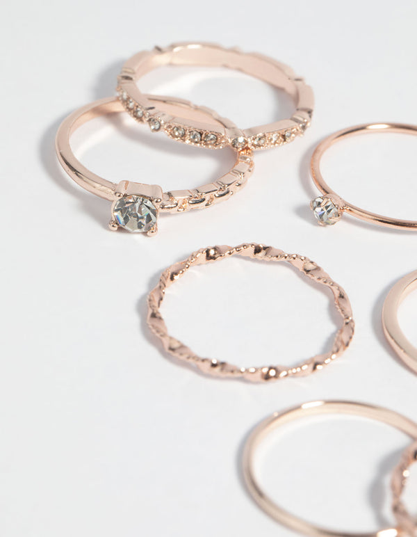 Rose Gold Plated Diamante Ring Pack