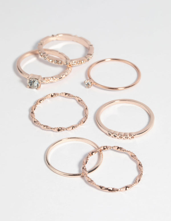 Rose Gold Plated Diamante Ring Pack