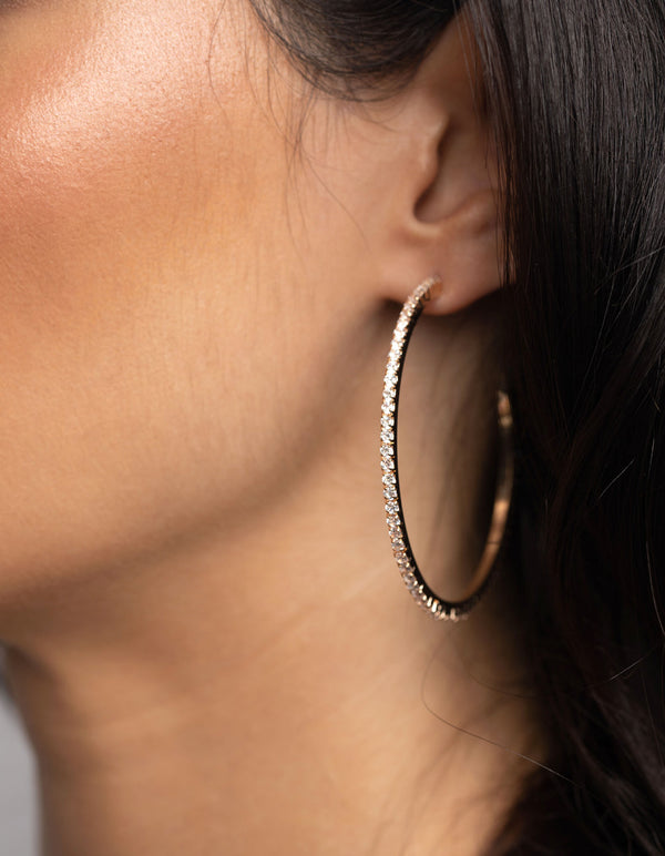 Gold Cubic Zirconia Pave Hoop Earrings