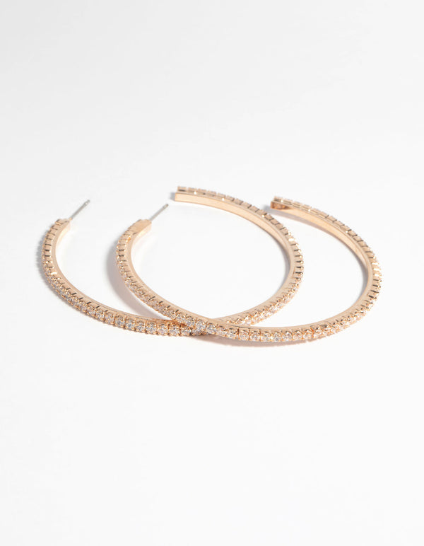 Gold Cubic Zirconia Pave Hoop Earrings