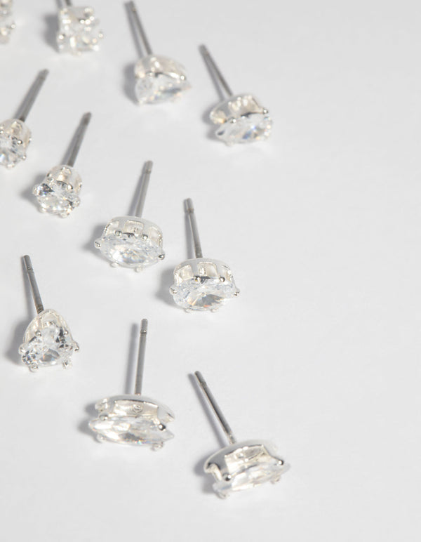 SIlver Cubic Zirconia Stud Earring Pack