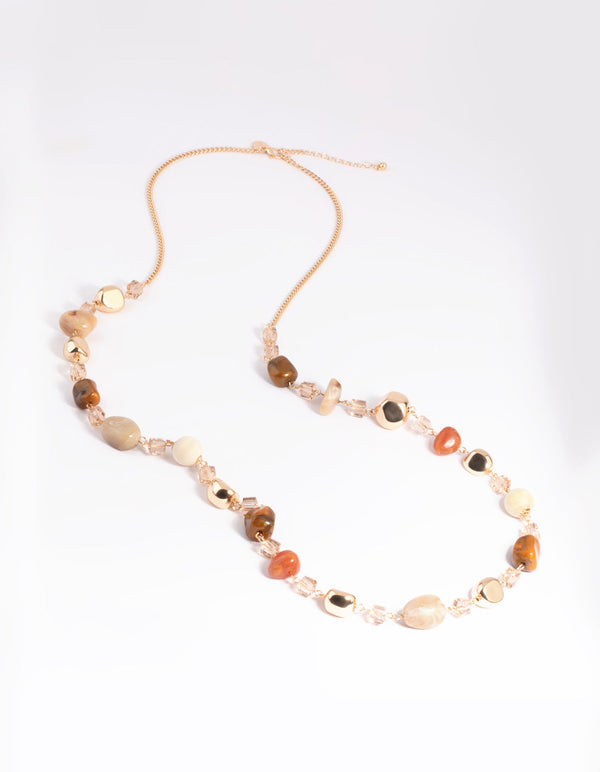 Gold Mixed Bead Long Necklace