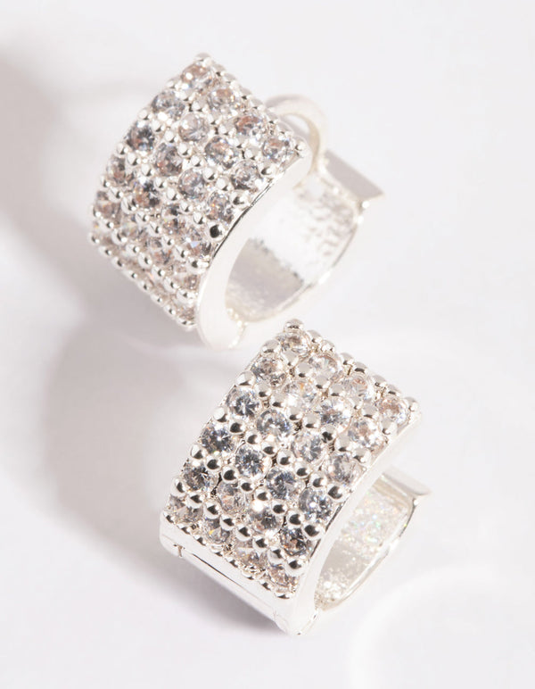 Silver Pave Huggie Hoop Earrings