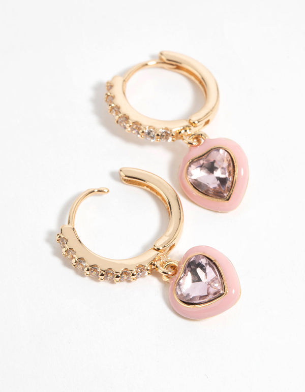 Pink Heart Huggie Hoop Earrings
