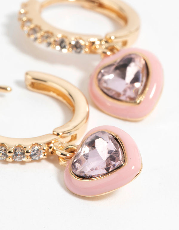 Pink Heart Huggie Hoop Earrings