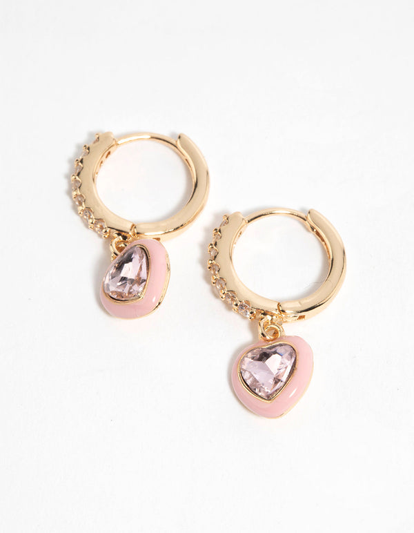 Pink Heart Huggie Hoop Earrings