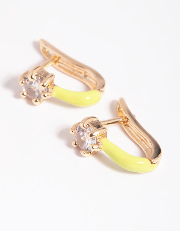 Lime Diamante Huggie Hoop Earrings