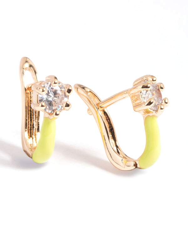 Lime Diamante Huggie Hoop Earrings
