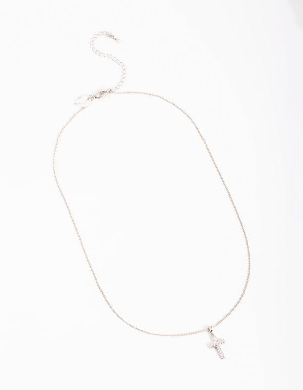 Rhodium Cross Necklace