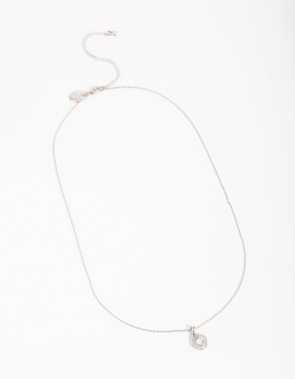 Rhodium Cubic Zirconia Halo Necklace