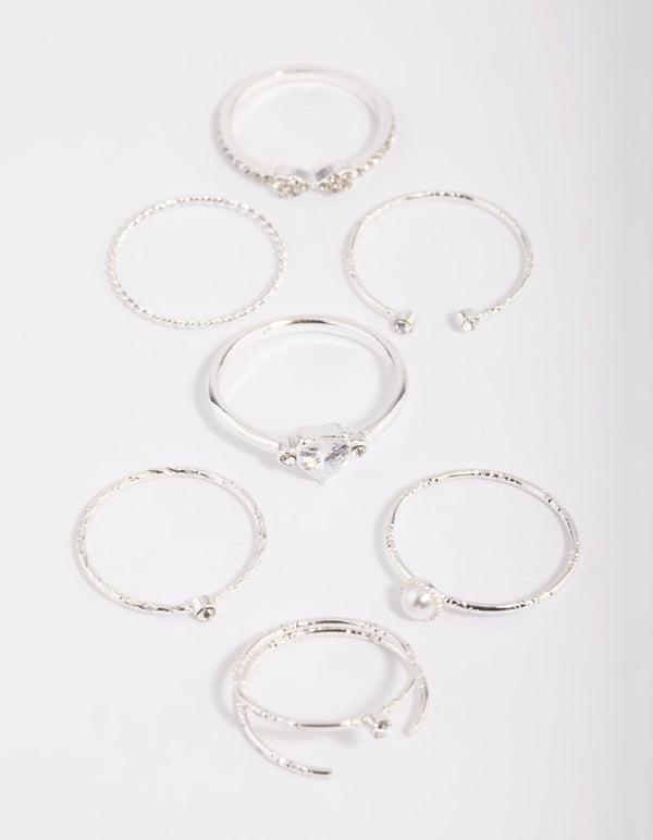 Zilveren sierlijke diamant- en parelringset