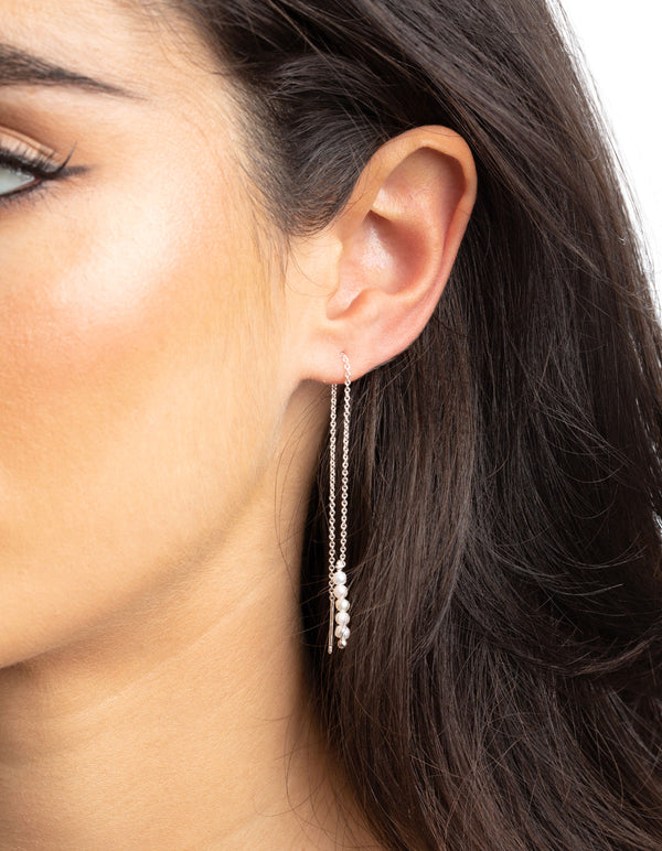 Silver Plated Pearl Thread Through Earrings